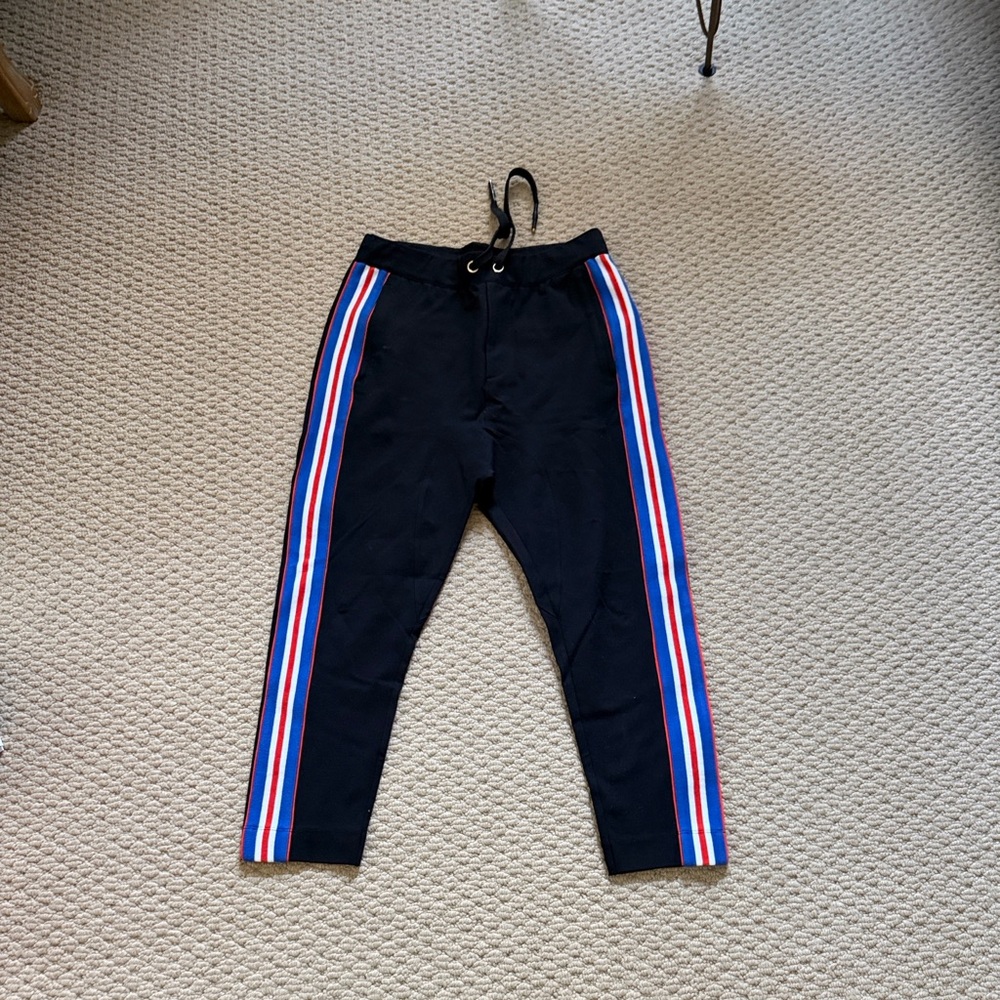 PE Nation Stylish Black Track Pants with Red and Blue Stripes women’s size S